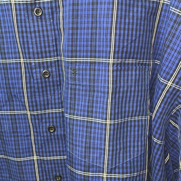 IZOD Blue Plaid Button Up Long Sleeve Pocket Shirt Size 4XL - Picture 3 of 5